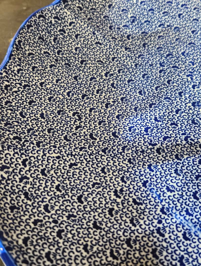 【特大❗】明治時代　印判　銅版転写 みじん唐草　裏　たこ唐草　径46.4cm大皿