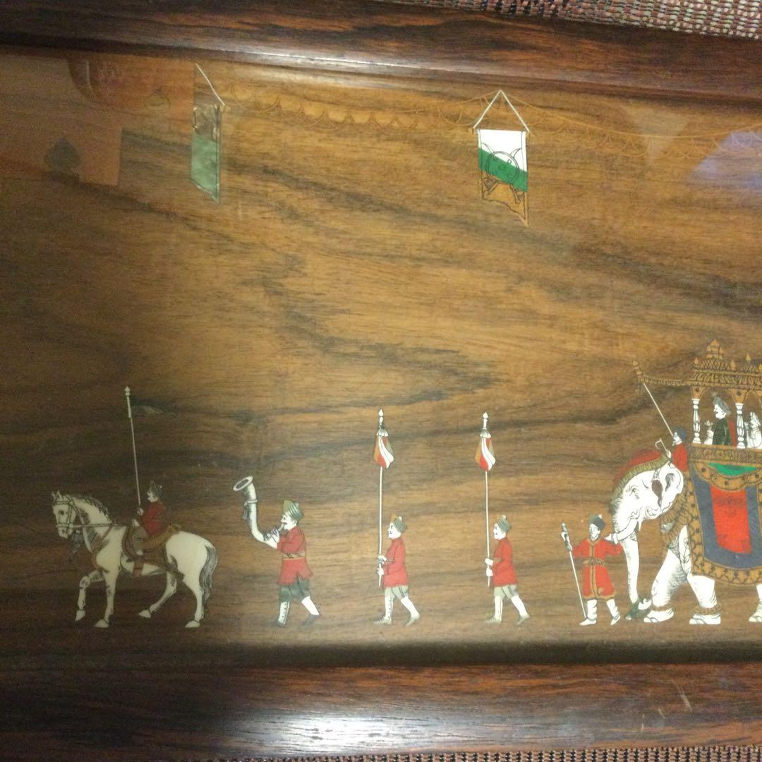 紫檀、唐木、インド製、大名行列のパネル