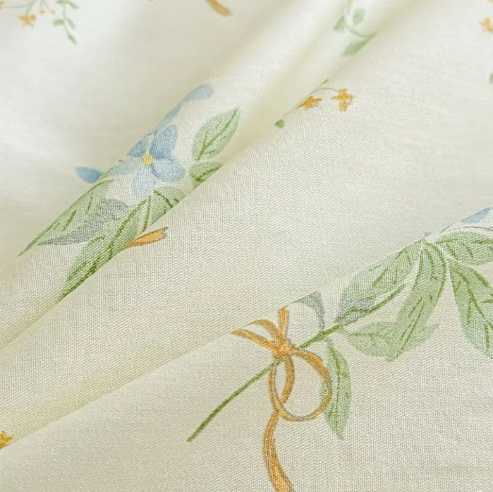 新品★綿100%ブルーすみれ花束とリボンのシングル布団カバーと枕カバー３点セット