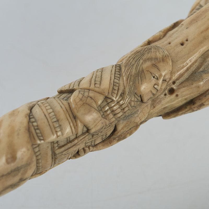 中国　獣骨彫刻　人物文　杖　長さ約93㎝　D　R9135H