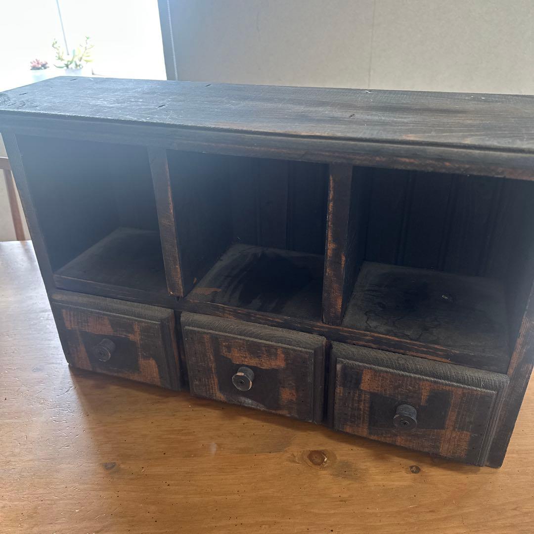 コーハウス購入 木製シェルフダークブラウン 収納付 アンファン アンティーク調