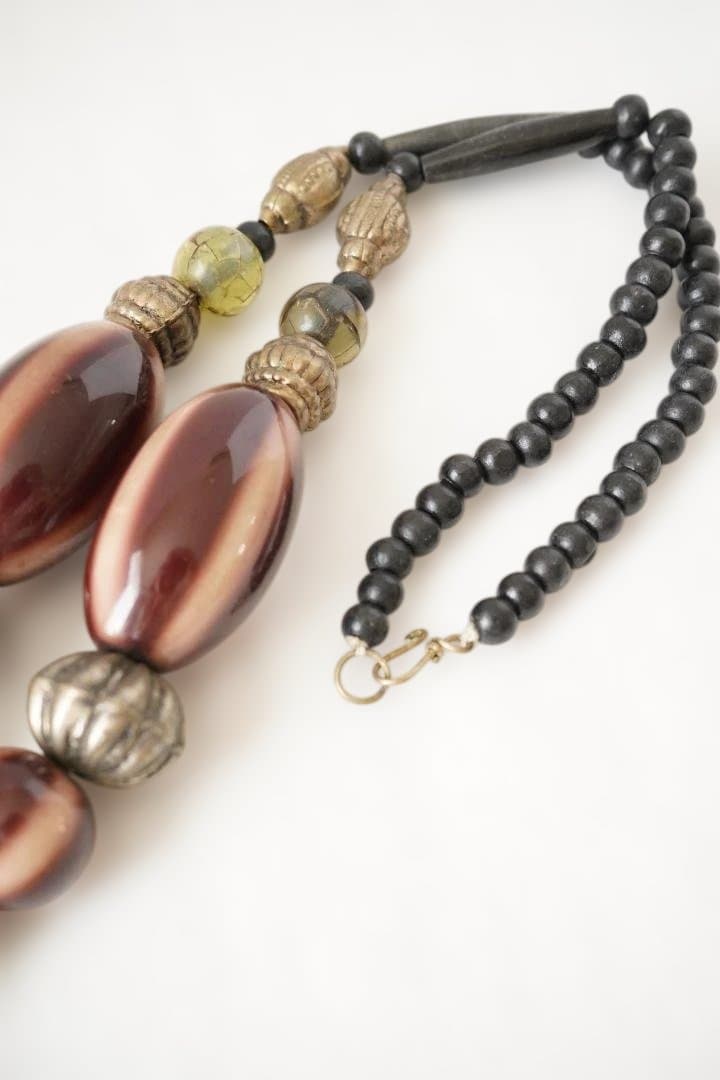 ホーンチャーム×真鍮ビーズ エスニック ロングネックレス [並行輸入品]