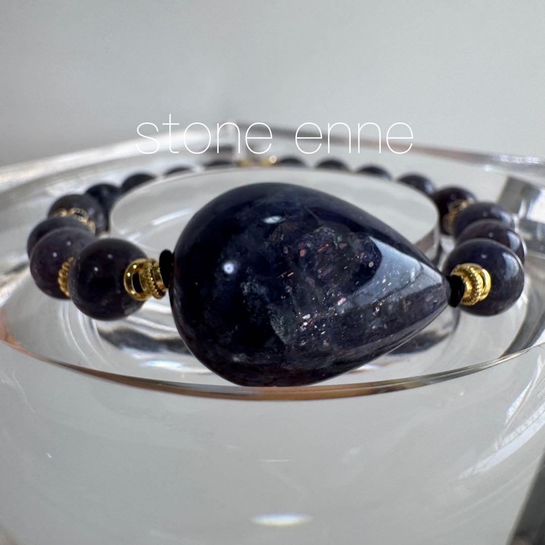 一点物　天然石　ハンドメイドブレス　アイオライト　サンストーン　ブラッドショット