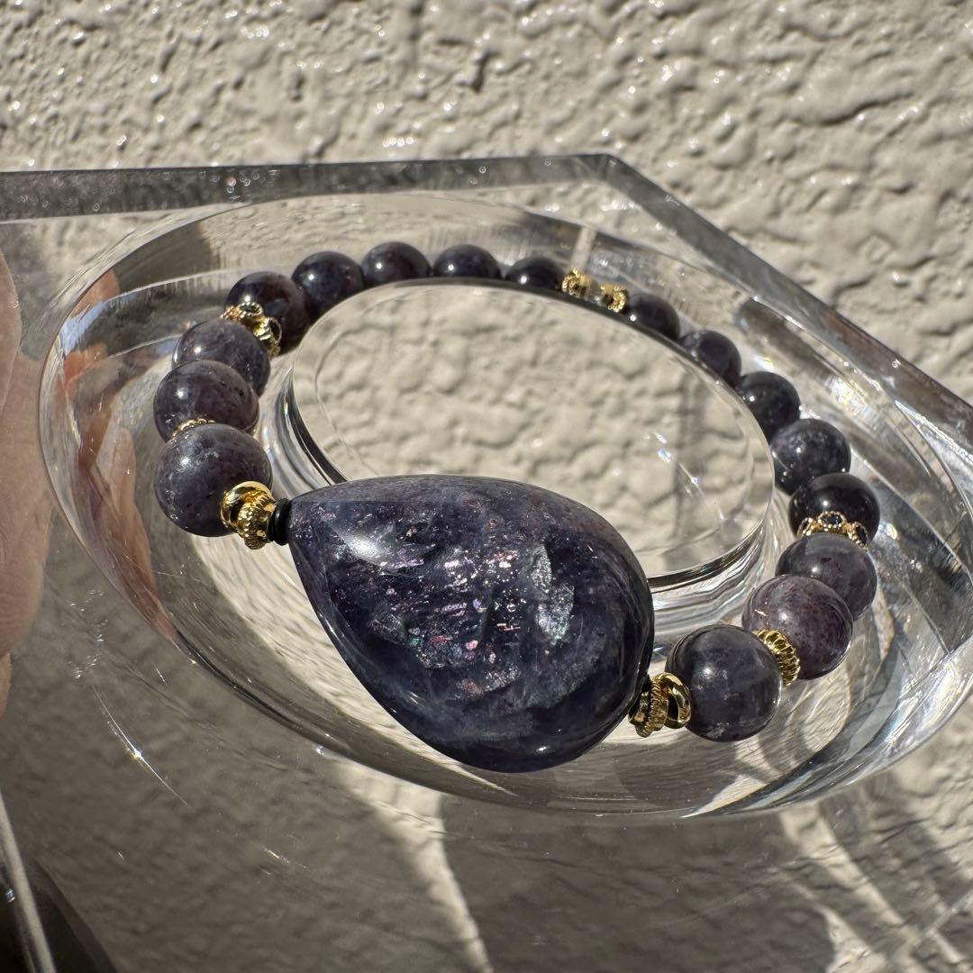一点物　天然石　ハンドメイドブレス　アイオライト　サンストーン　ブラッドショット
