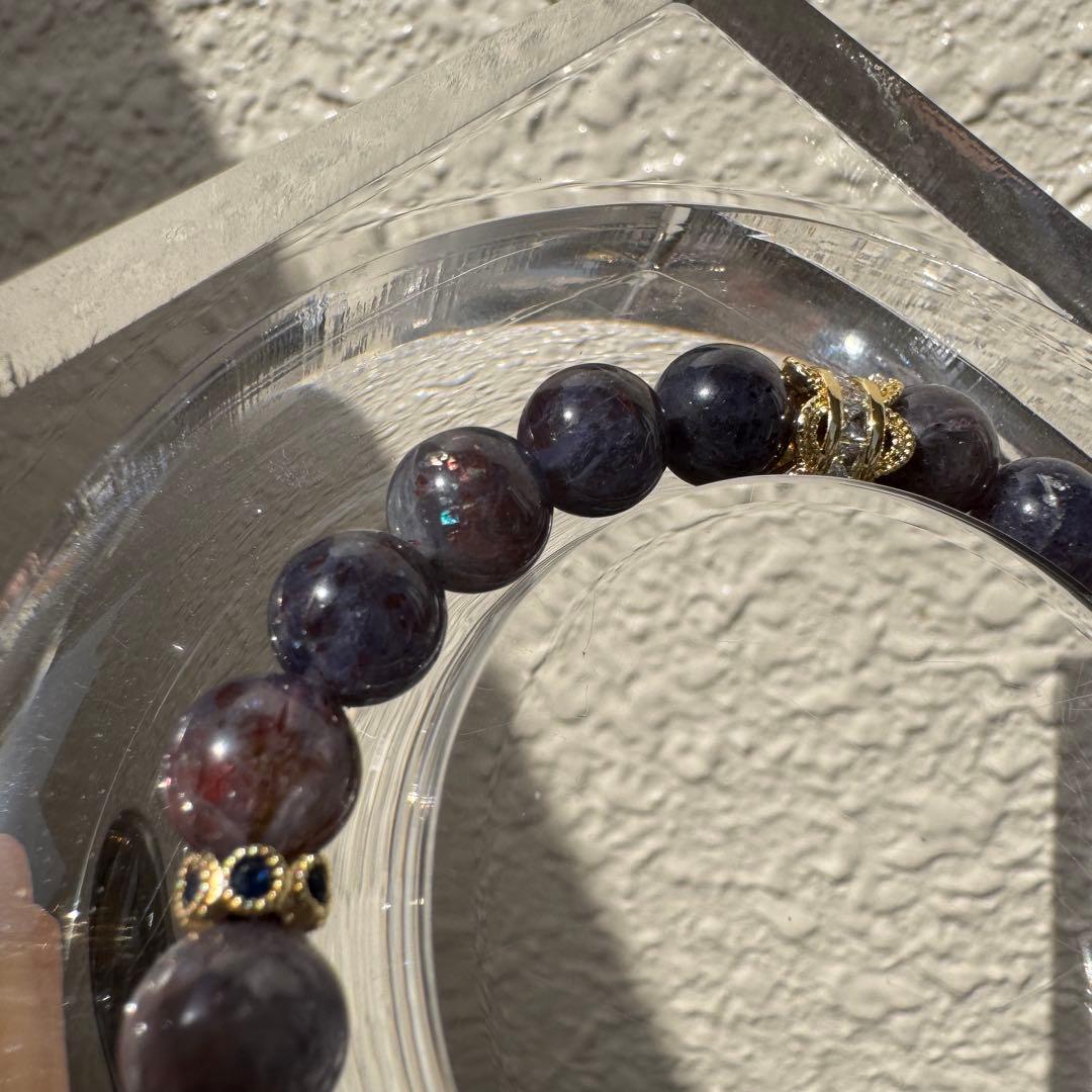 一点物　天然石　ハンドメイドブレス　アイオライト　サンストーン　ブラッドショット