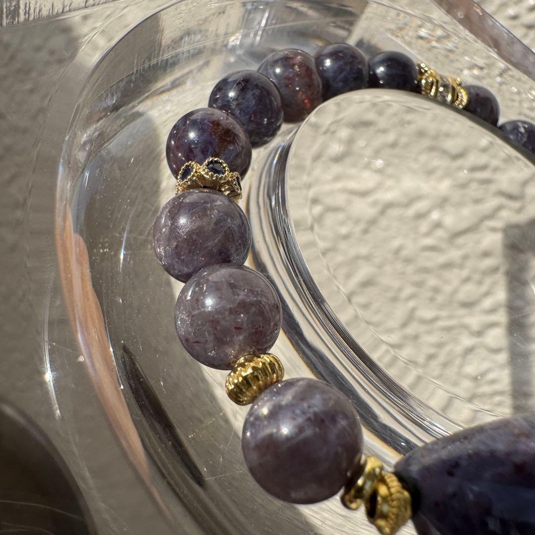 一点物　天然石　ハンドメイドブレス　アイオライト　サンストーン　ブラッドショット