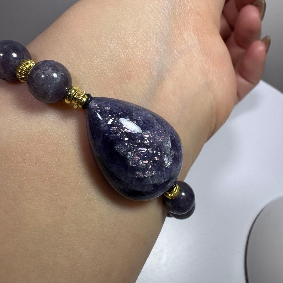 一点物　天然石　ハンドメイドブレス　アイオライト　サンストーン　ブラッドショット