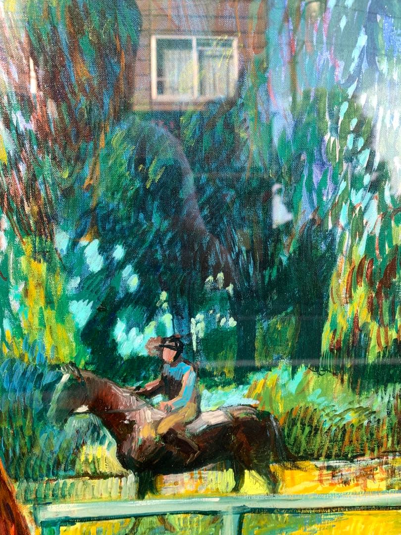 馬の油彩画 12号　深澤孝哉　題　馬のいる風景（ロンシャン）