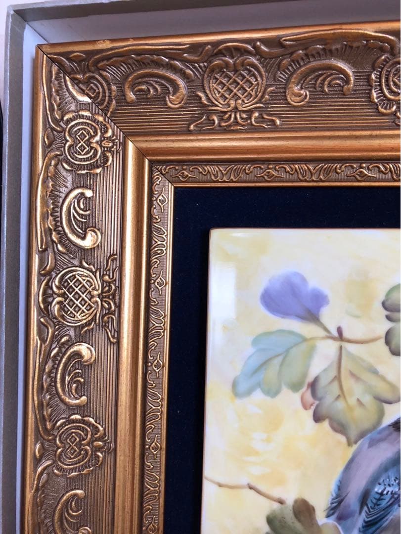 ノリタケ　陶版　額　アオカケス　ハンドペイント