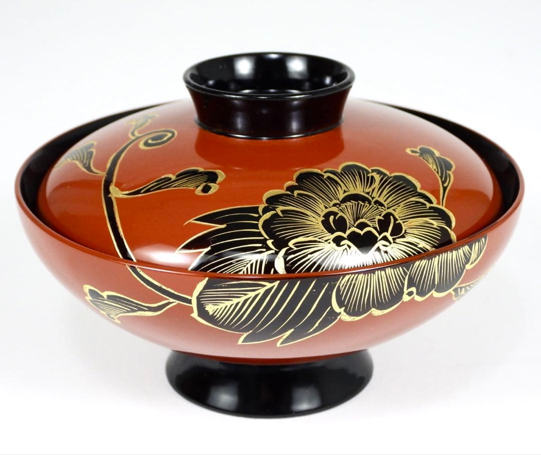 漆器 輪島塗 金蒔絵牡丹 木製 蓋付椀 お煮物椀 吸物椀 4客 共箱の通販