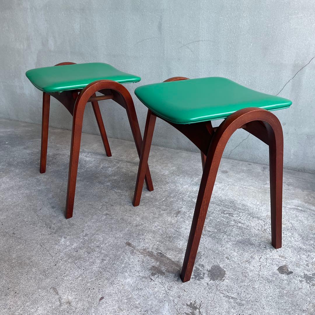 美品　秋田木工　スタッキング スツール 剣持勇　2脚