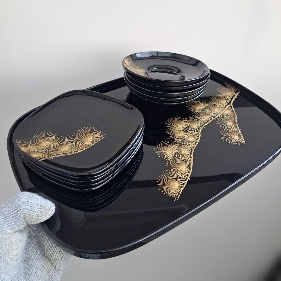 【輪島塗　老舗大雅堂　おもてなし揃】布着本堅地　枝松沈金　鏡面　黒塗　長期保管品