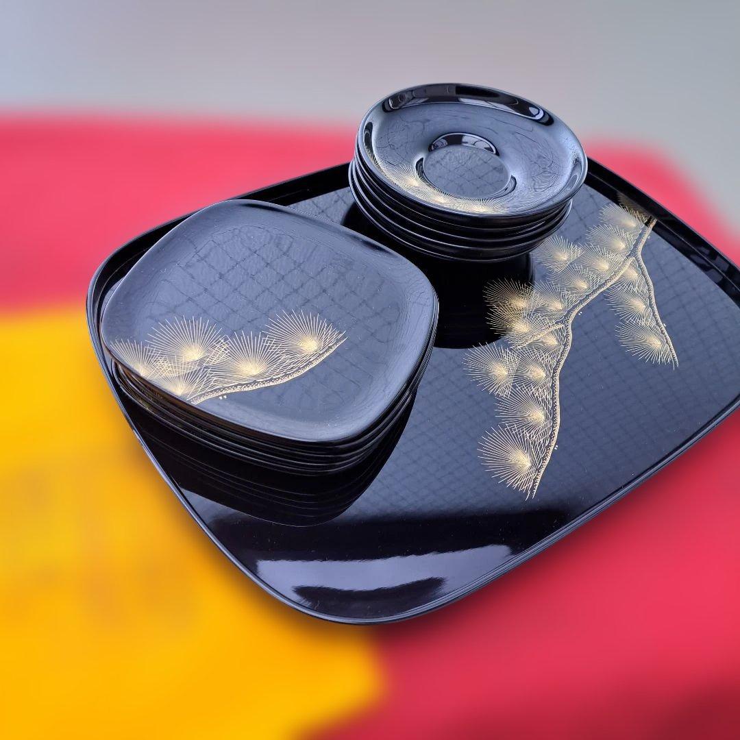 【輪島塗　老舗大雅堂　おもてなし揃】布着本堅地　枝松沈金　鏡面　黒塗　長期保管品