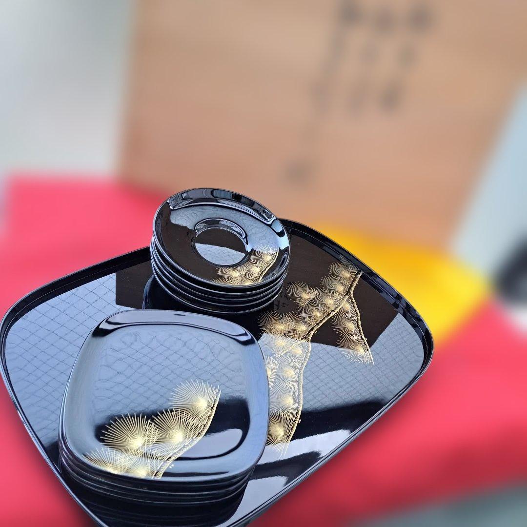 【輪島塗　老舗大雅堂　おもてなし揃】布着本堅地　枝松沈金　鏡面　黒塗　長期保管品