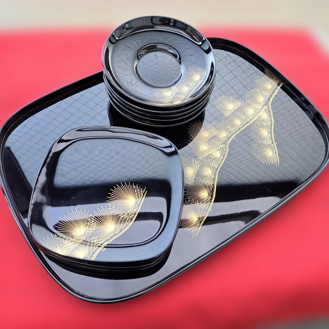 【輪島塗　老舗大雅堂　おもてなし揃】布着本堅地　枝松沈金　鏡面　黒塗　長期保管品