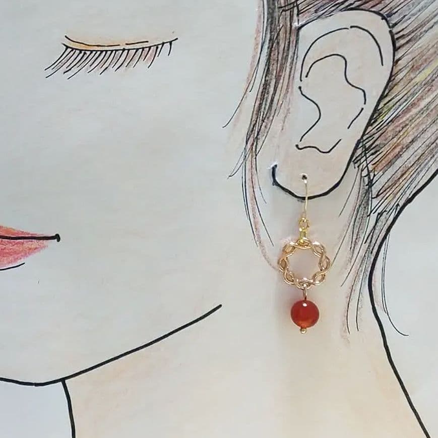 【441】天然石レッドカーネリアンのピアス／イヤリング