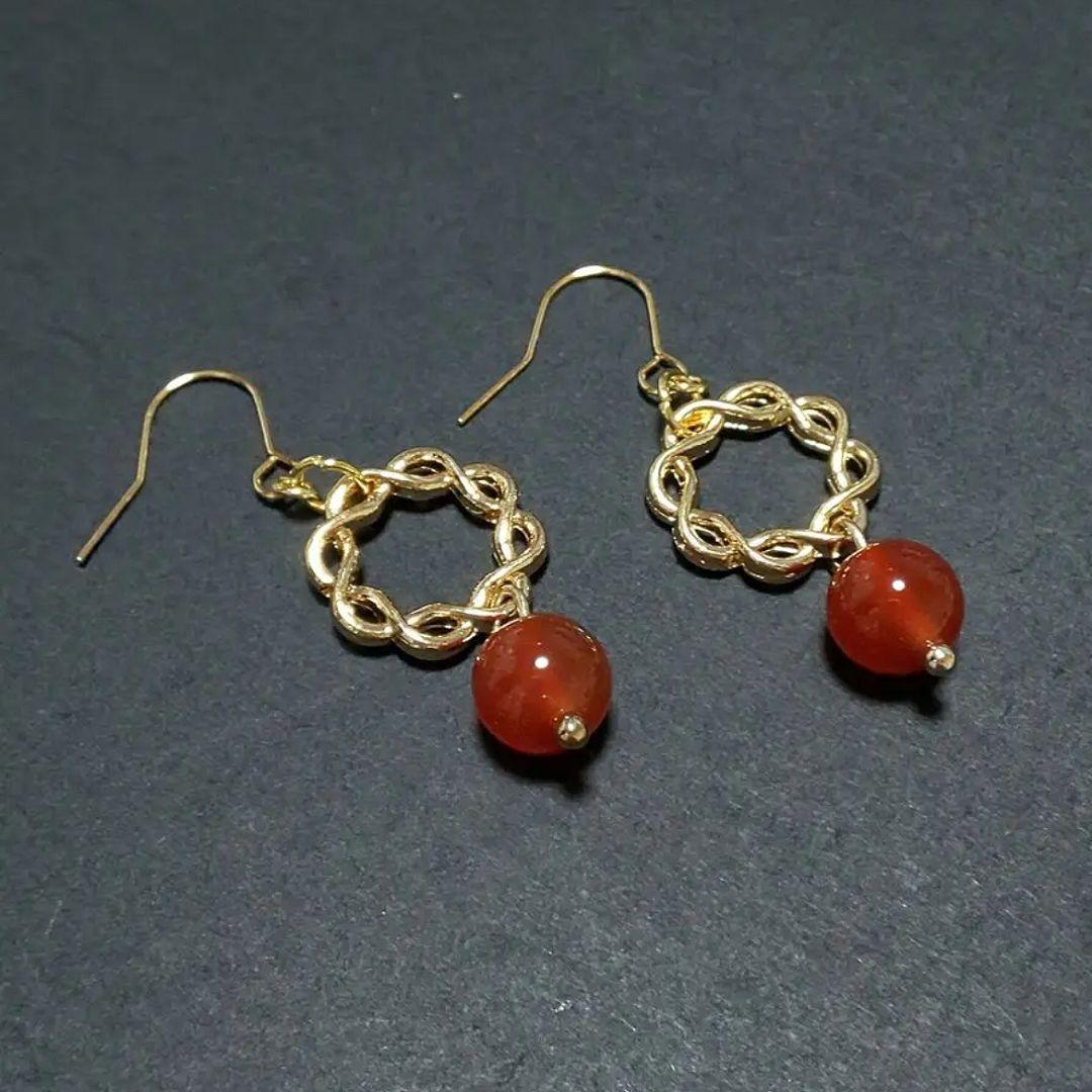 【441】天然石レッドカーネリアンのピアス／イヤリング