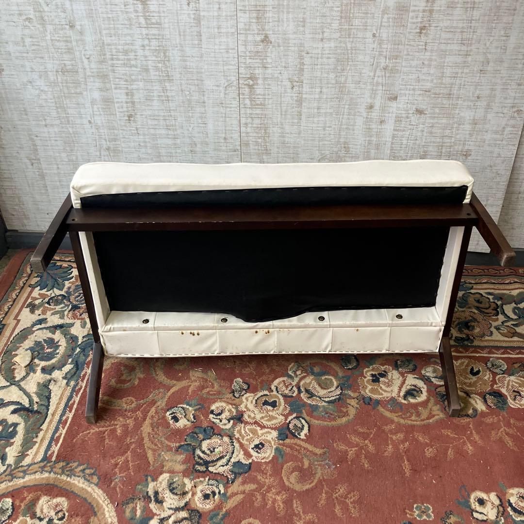 北欧レトロ 木製フレーム アームチェア 二人掛けソファー ロビーチェア ホワイト