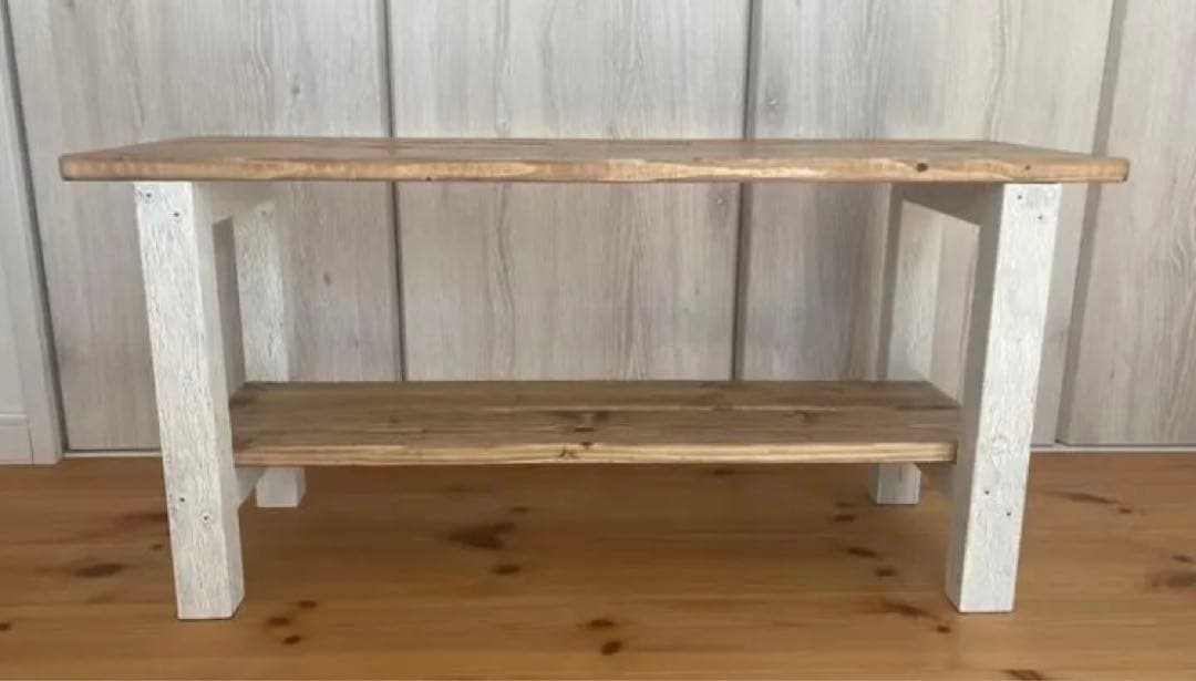 値下げ！新作☆古材風スツールベンチ兼飾り棚☆スノーホワイト×ジャコビアン