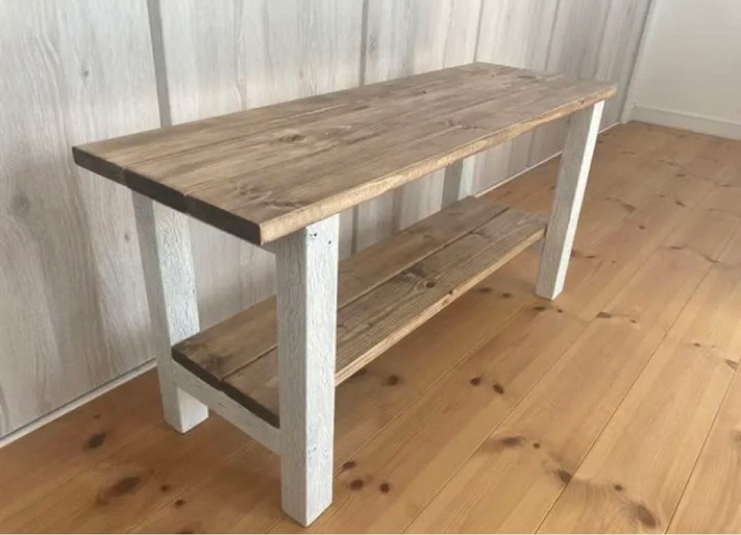 値下げ！新作☆古材風スツールベンチ兼飾り棚☆スノーホワイト×ジャコビアン