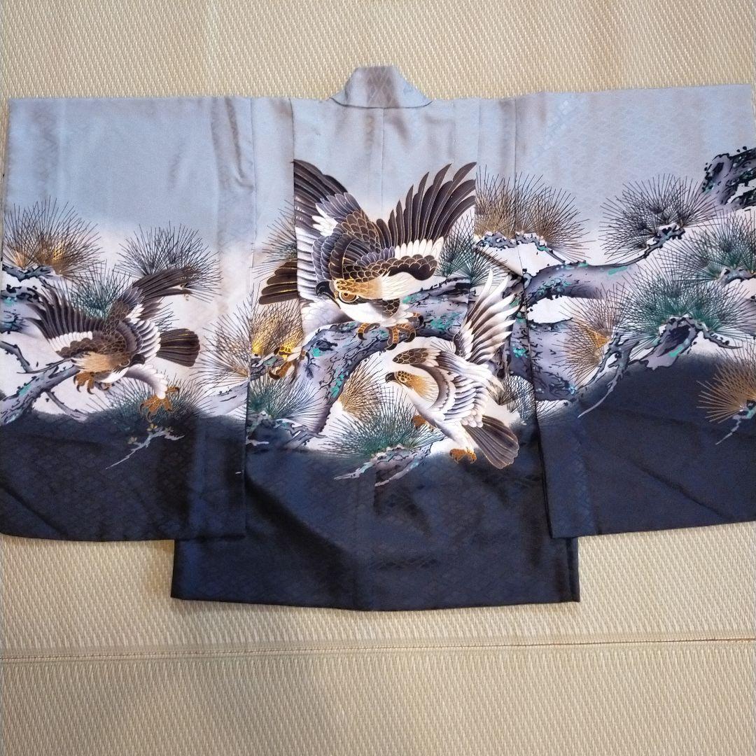 黒地に鷹の柄　七五三５歳男の子着物セット