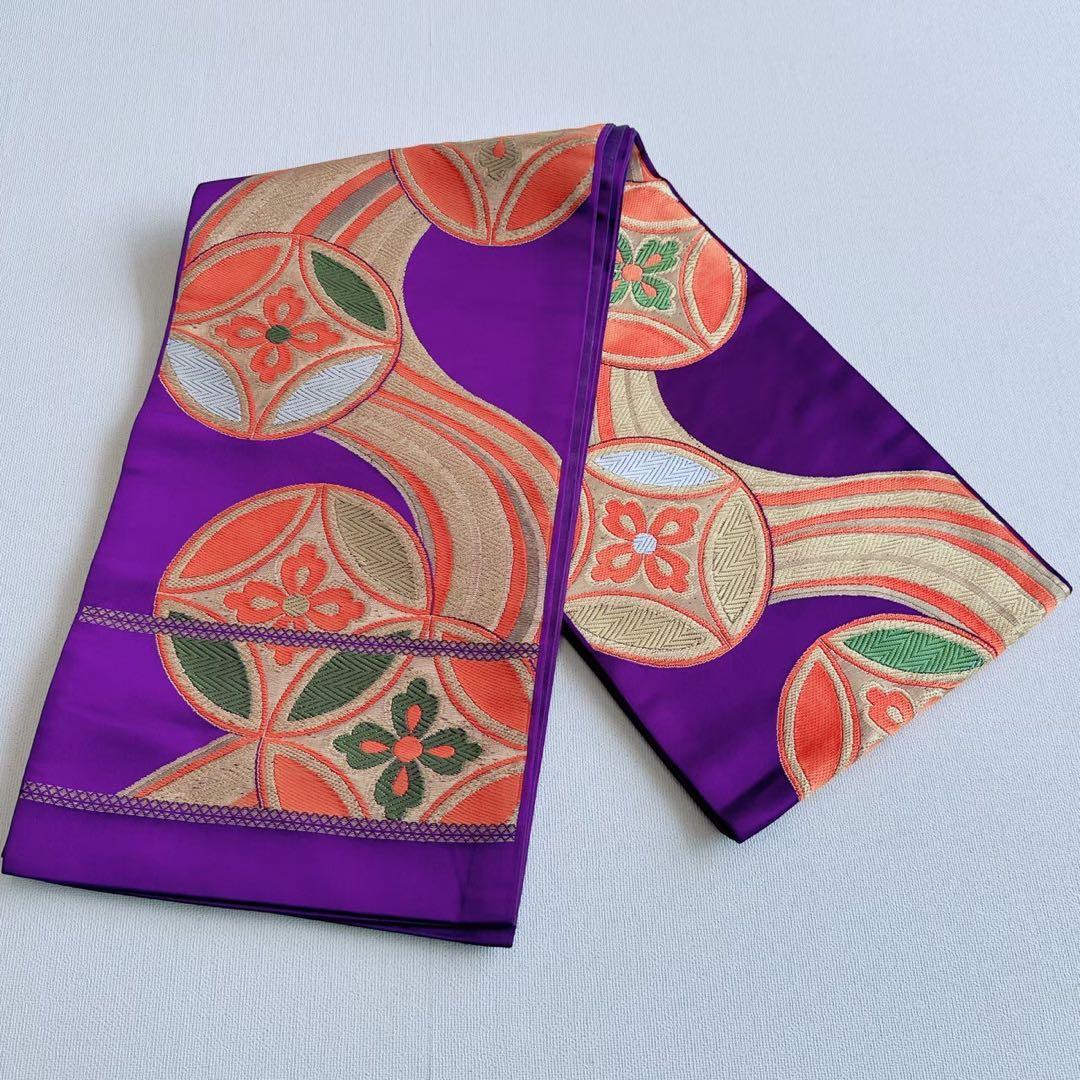 美品フルセット　七五三　7歳女の子　豪華刺繡　金糸　金プリント　紫袋帯7073