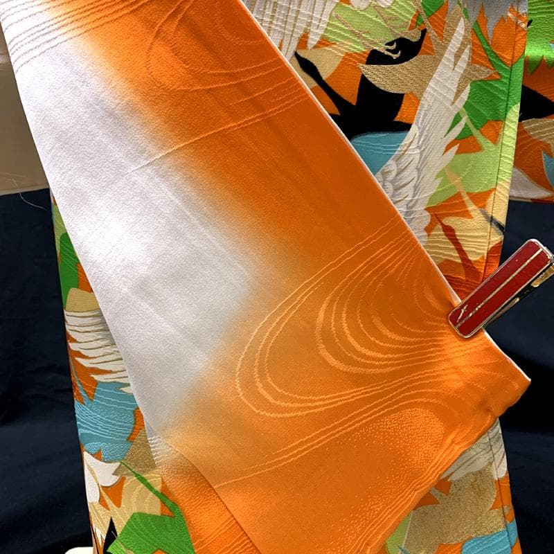 511ag12□七五三 七歳 女児 着物&袋帯&長襦袢 金彩 地紋 鶴□状態良好