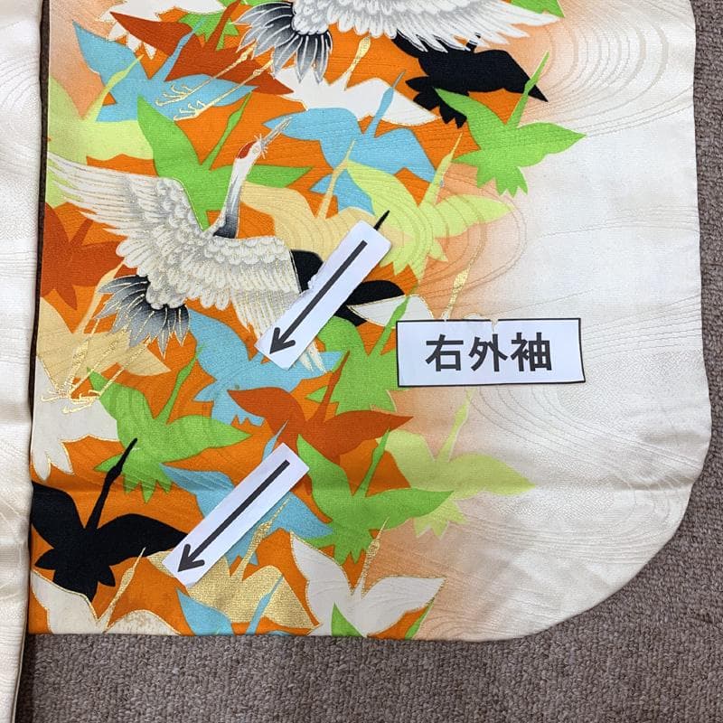 511ag12□七五三 七歳 女児 着物&袋帯&長襦袢 金彩 地紋 鶴□状態良好