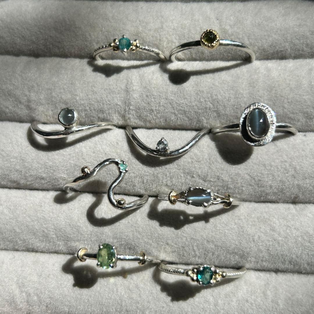 ブラジル産パライバトルマリンとK10粒々無造作曲線デザインシルバー