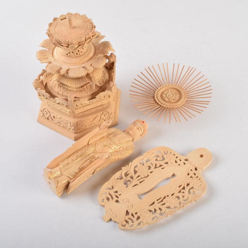 仏教美術　柘植彫刻　西立弥陀像　仏像　華鬘台　C　9122