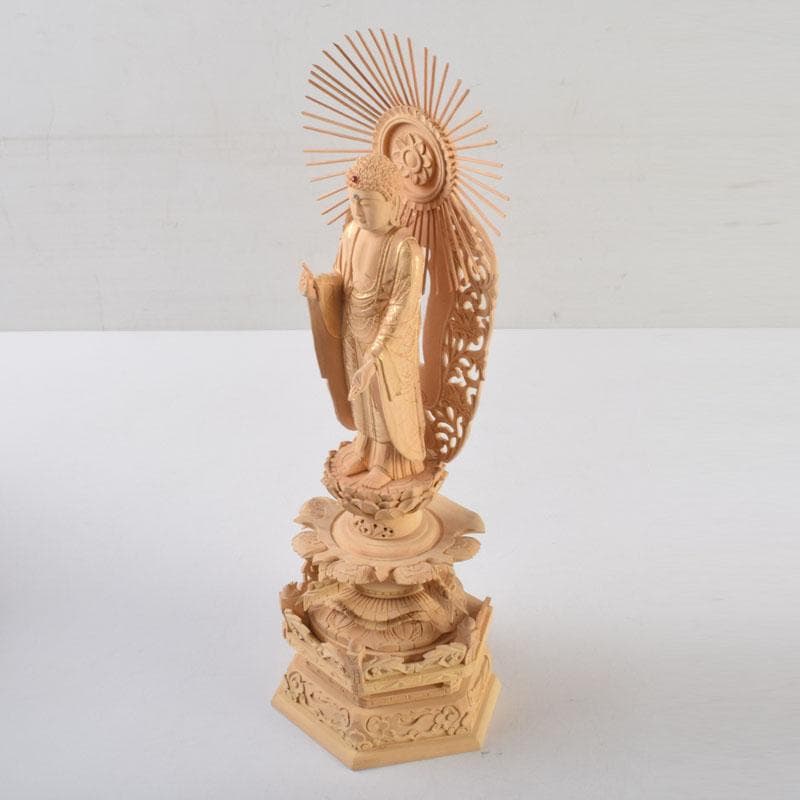 仏教美術　柘植彫刻　西立弥陀像　仏像　華鬘台　C　9122