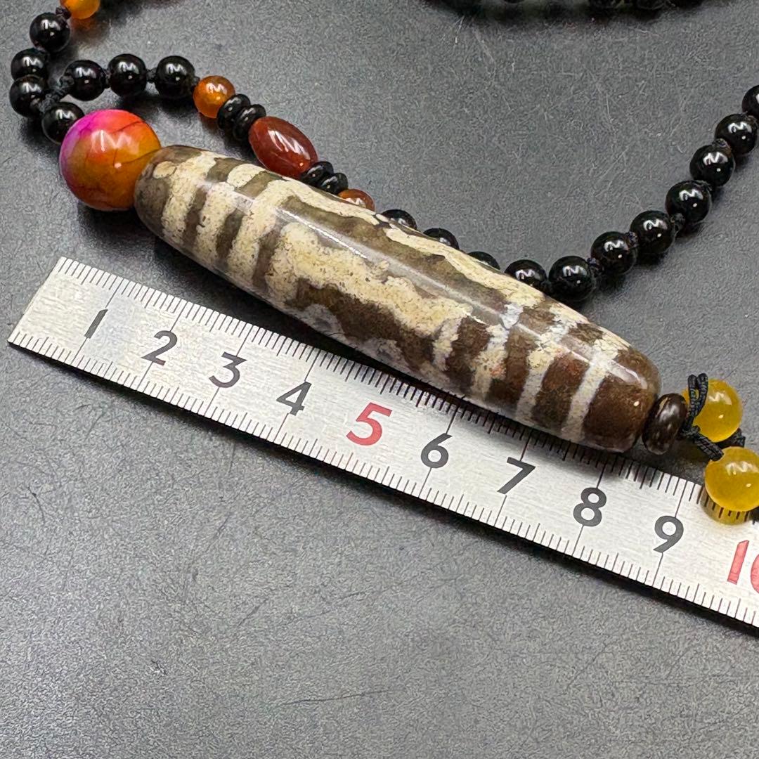 紅朱砂 五眼天珠 ネックレス　九頁岩