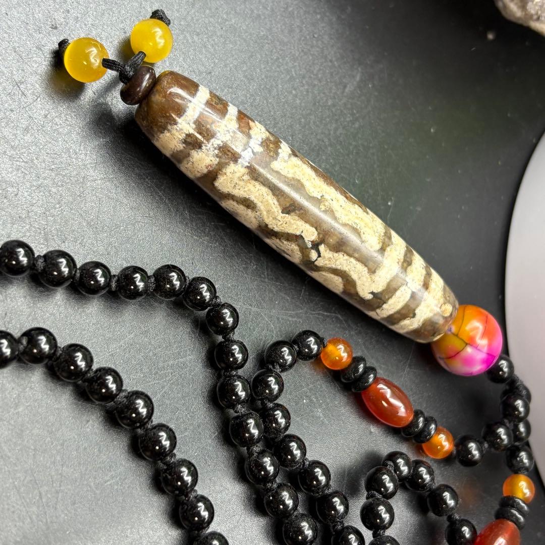 紅朱砂 五眼天珠 ネックレス　九頁岩