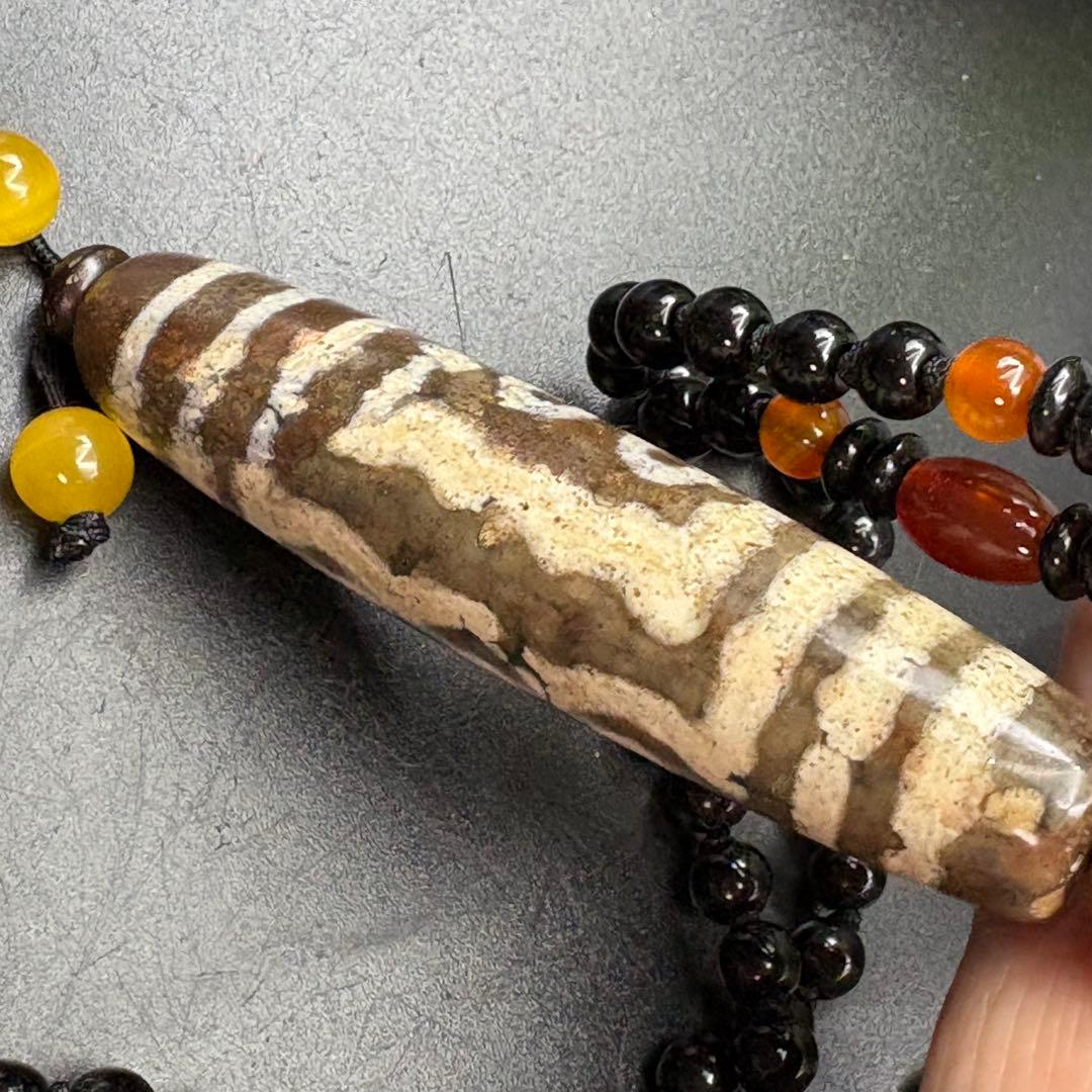 紅朱砂 五眼天珠 ネックレス　九頁岩