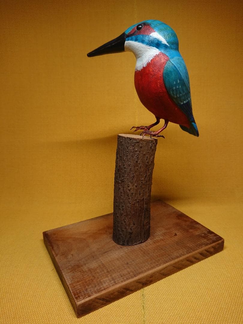 トリ　鳥　カワセミ　木彫　オブジェ　置物　インテリア　工芸品　美術品　A1430