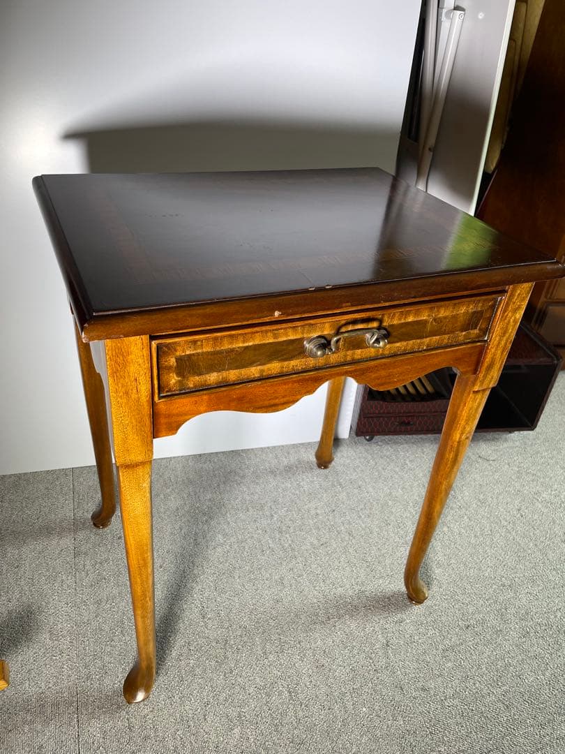 アンティーク風 サイドテーブル 木製 象嵌調 猫脚 クラシック ヨーロピアン家具