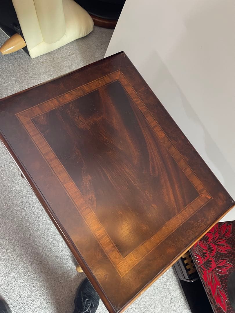 アンティーク風 サイドテーブル 木製 象嵌調 猫脚 クラシック ヨーロピアン家具