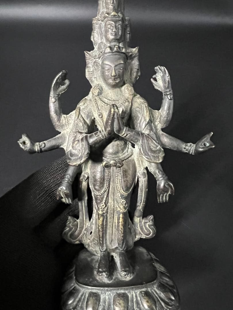 江戸後期 十一面観音菩薩像 古銅 多臂 仏像 高さ19cm◎仏教美術◎古