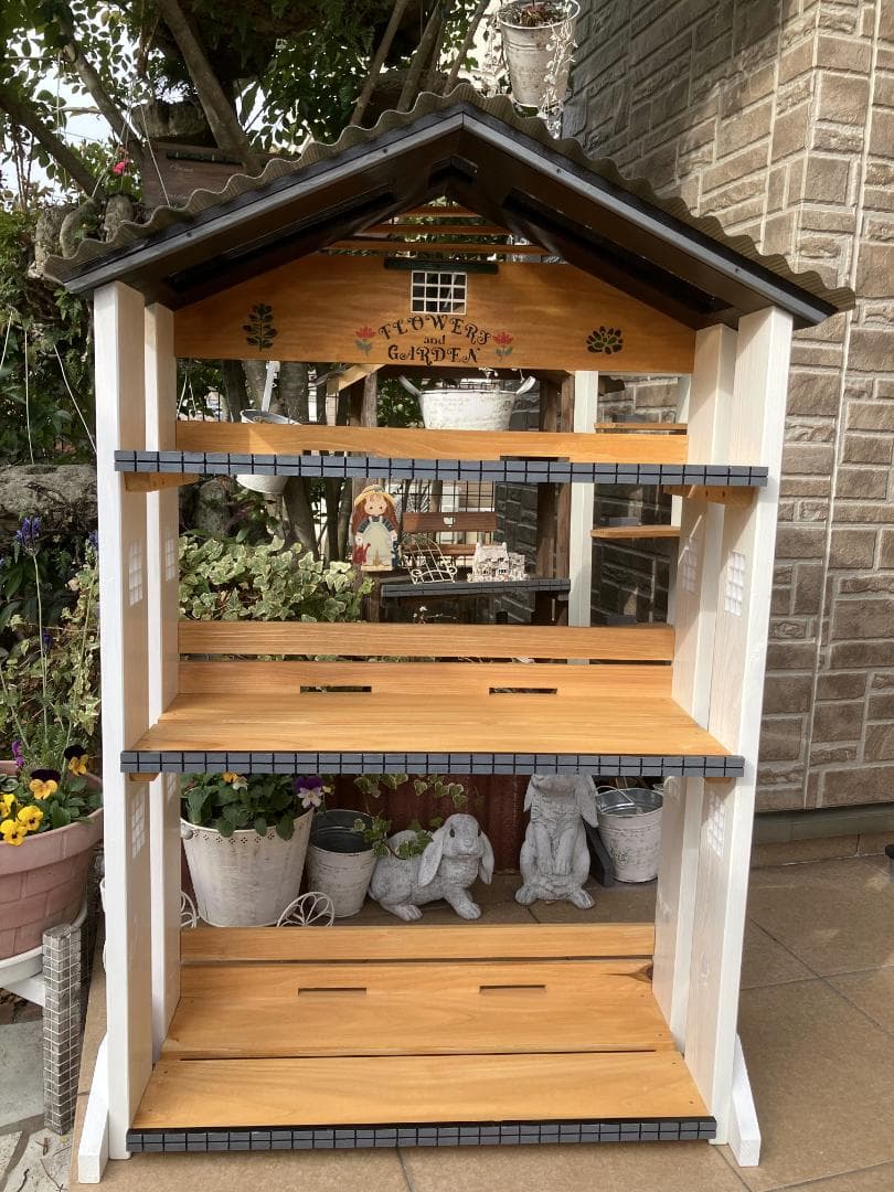 No21 三角屋根、植物棚幅 ワイド white仕上げ3段