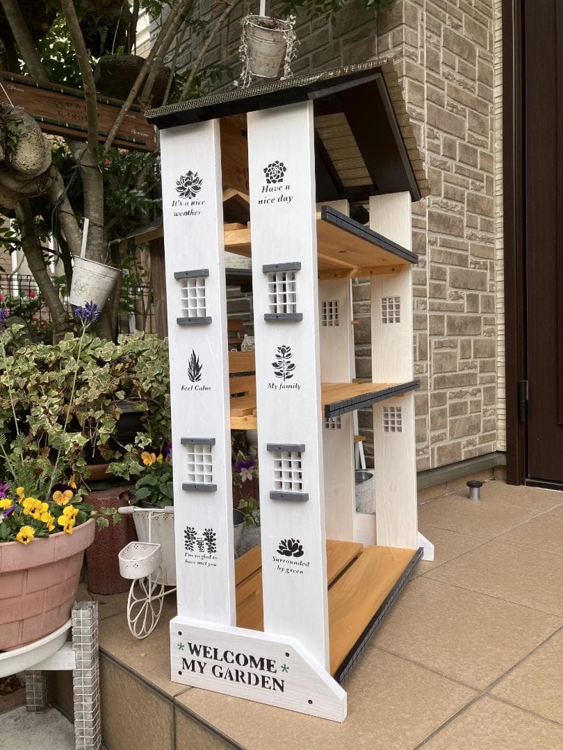 No21 三角屋根、植物棚幅 ワイド white仕上げ3段