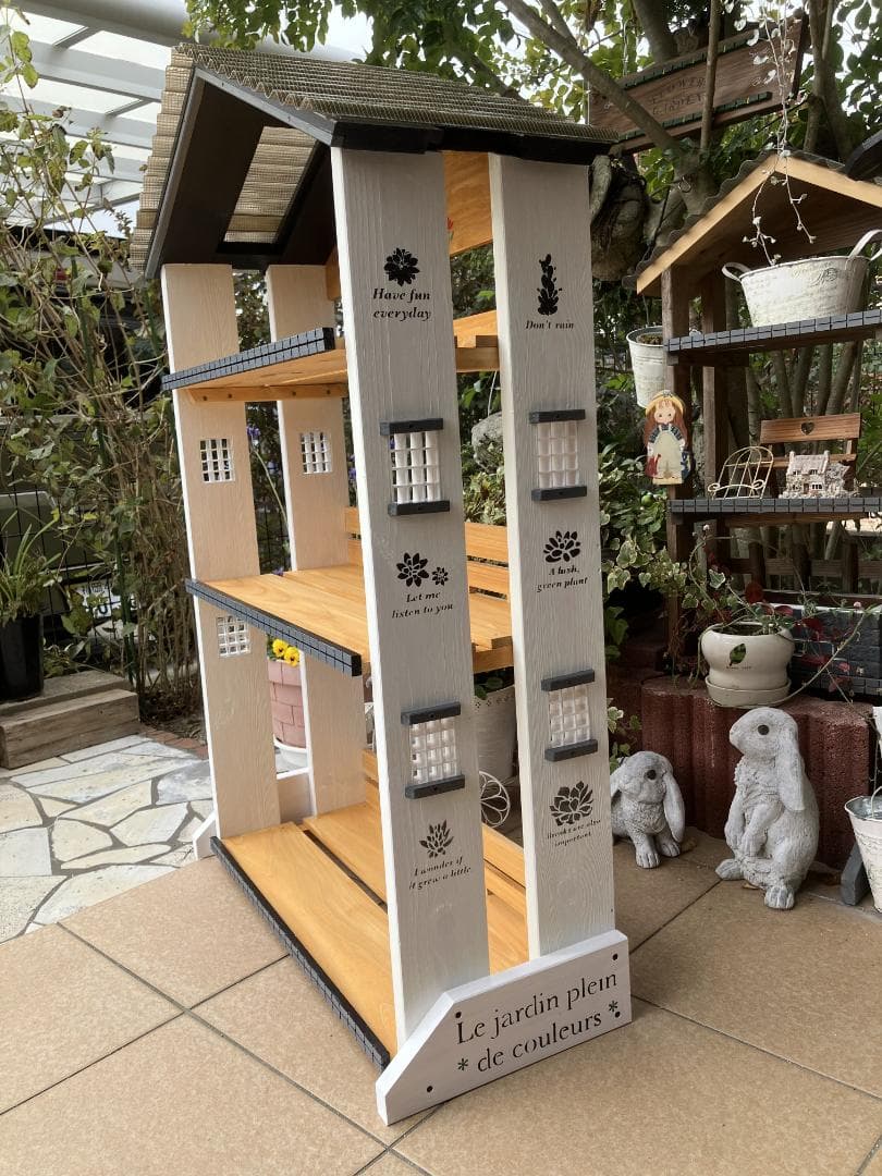 No21 三角屋根、植物棚幅 ワイド white仕上げ3段