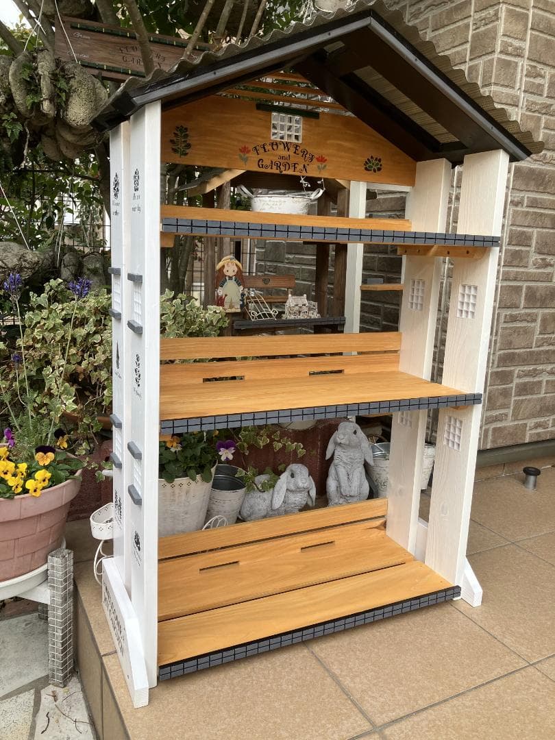 No21 三角屋根、植物棚幅 ワイド white仕上げ3段