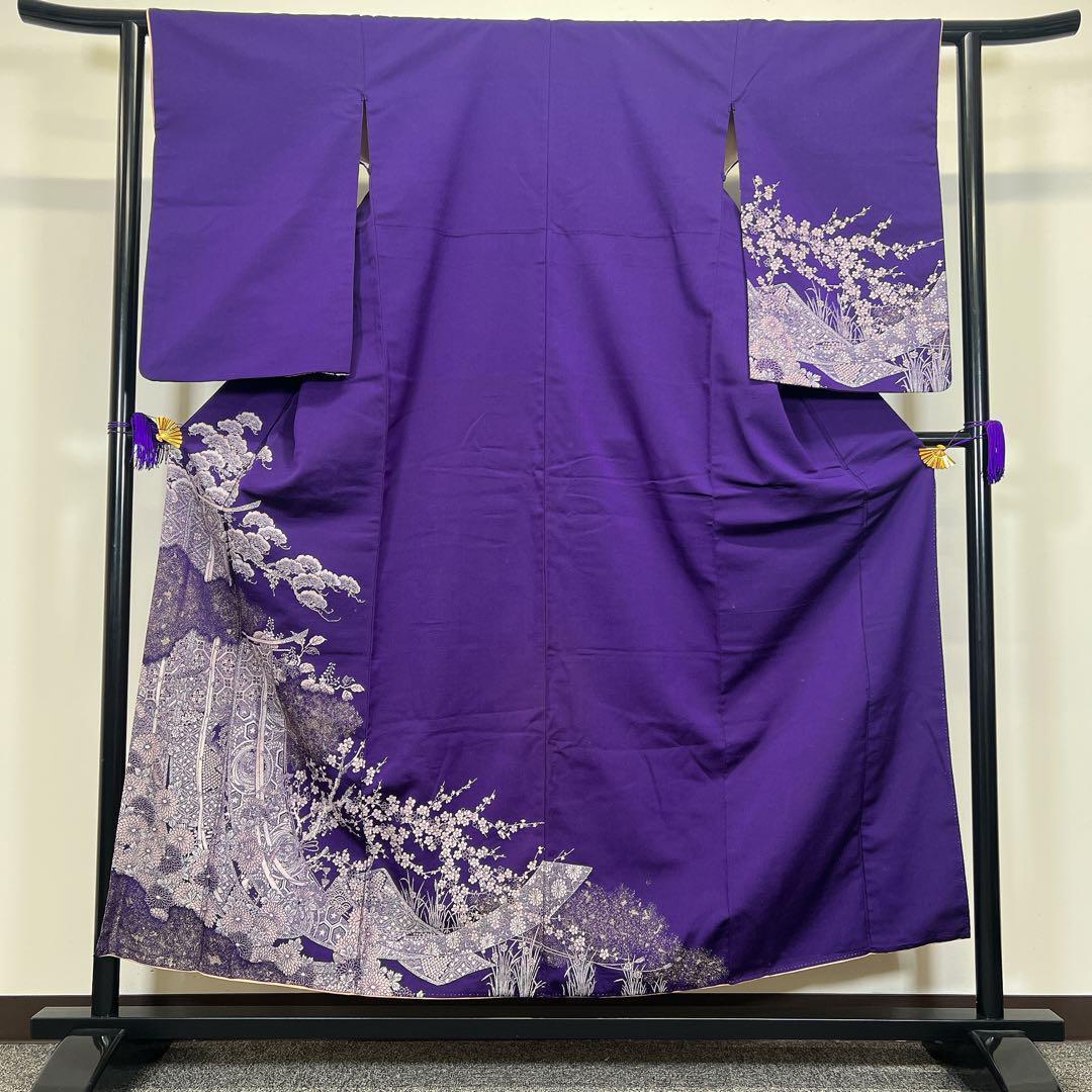 アンティーク 菊花模様 松 梅花 付け下げ 紫 着物 072t - メルカリ