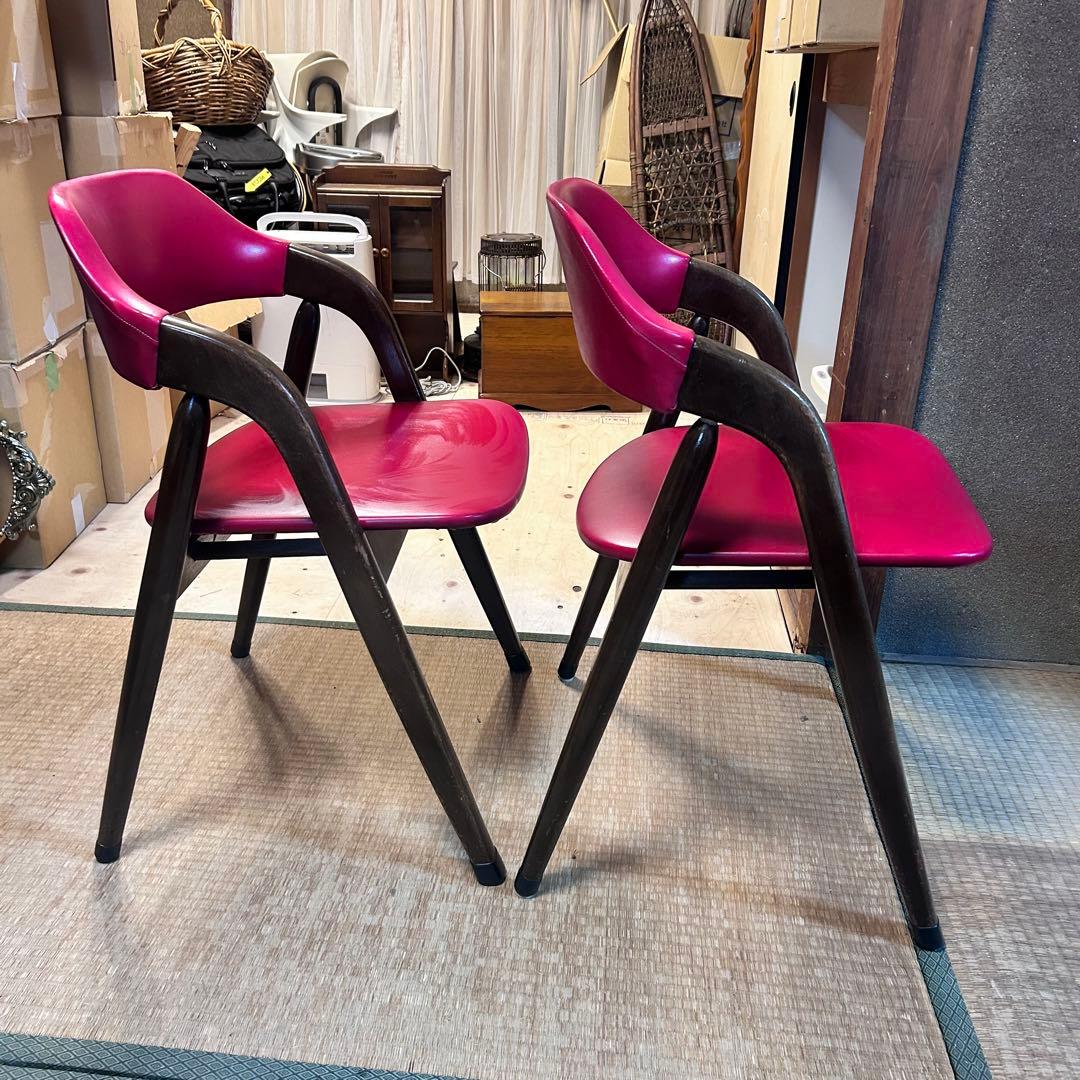 辻木工　曲木チェア 2脚セット 赤 レッド 木製 ダイニングチェア