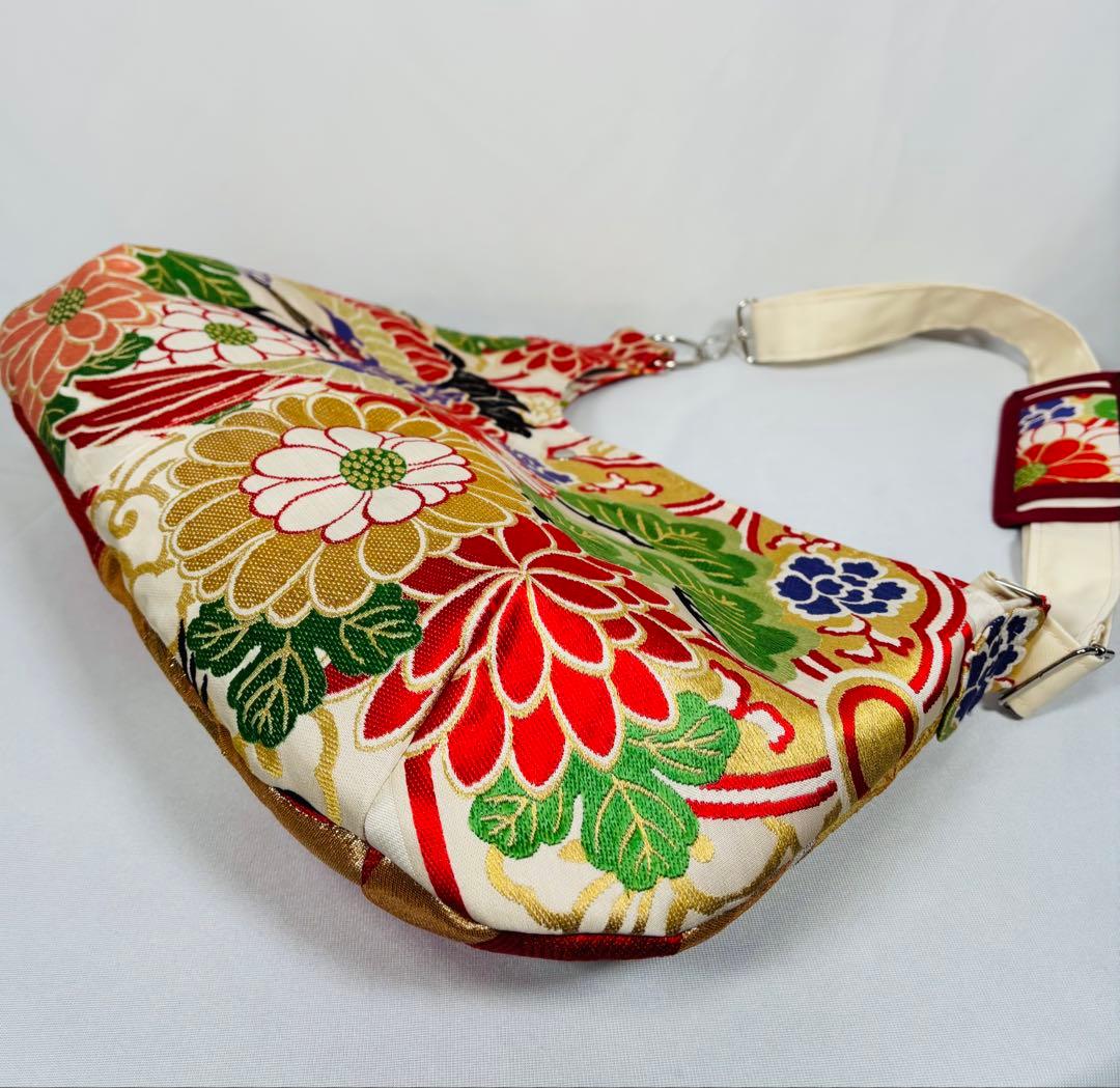 帯バッグリメイク　771番アシンメトリーBIGリバーシブル(肩あて飾り付き)