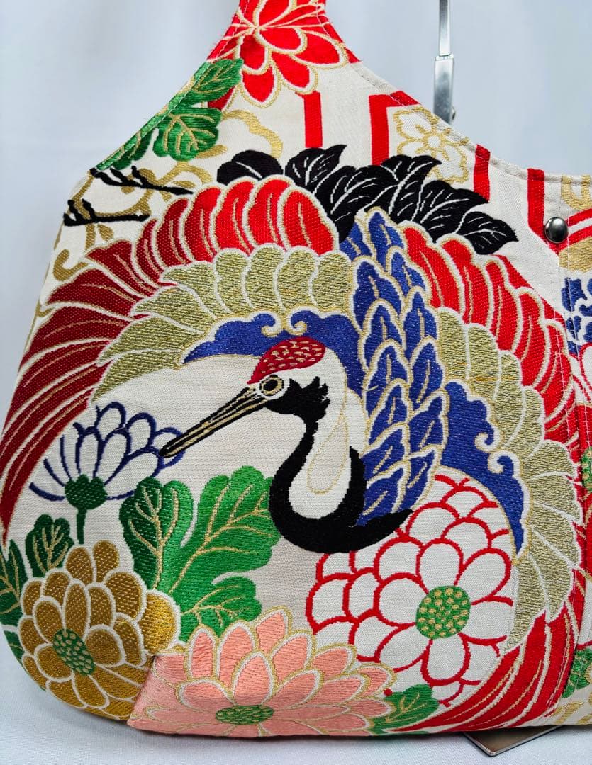 帯バッグリメイク　771番アシンメトリーBIGリバーシブル(肩あて飾り付き)