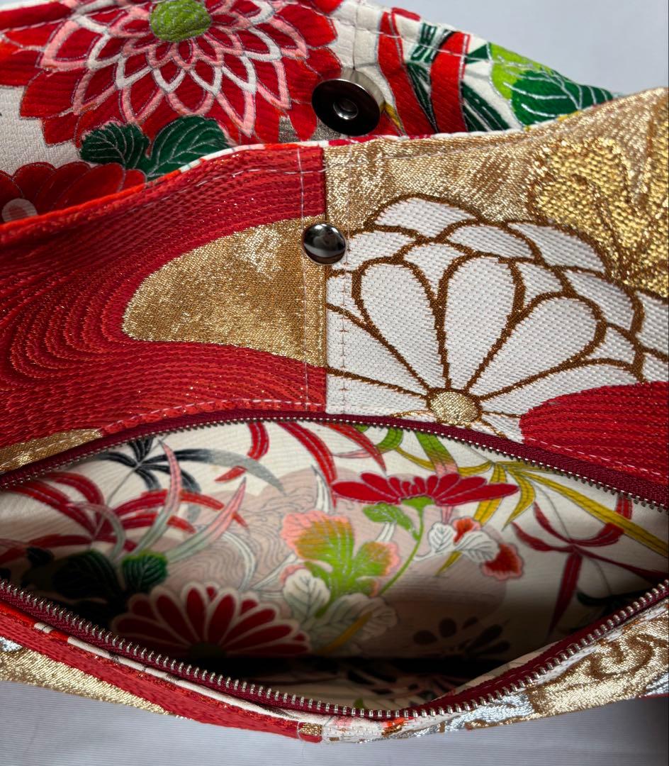 帯バッグリメイク　771番アシンメトリーBIGリバーシブル(肩あて飾り付き)