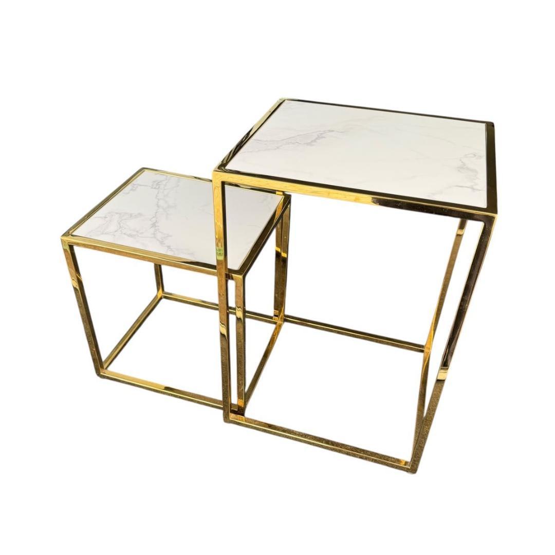 Francfranc レーヌ ネストテーブル2 マーブル×ゴールド 1118-1