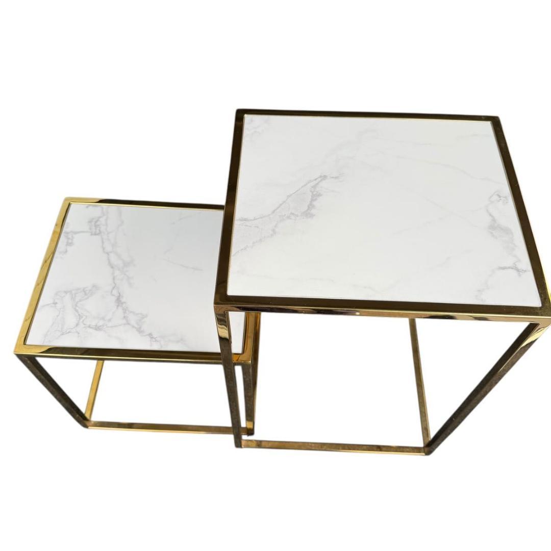 Francfranc レーヌ ネストテーブル2 マーブル×ゴールド 1118-1