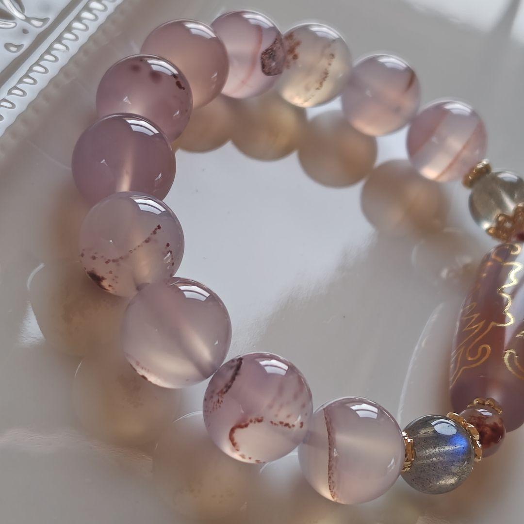 金線　如意蓮天珠とシナバーインカルセドニーのブレスレット